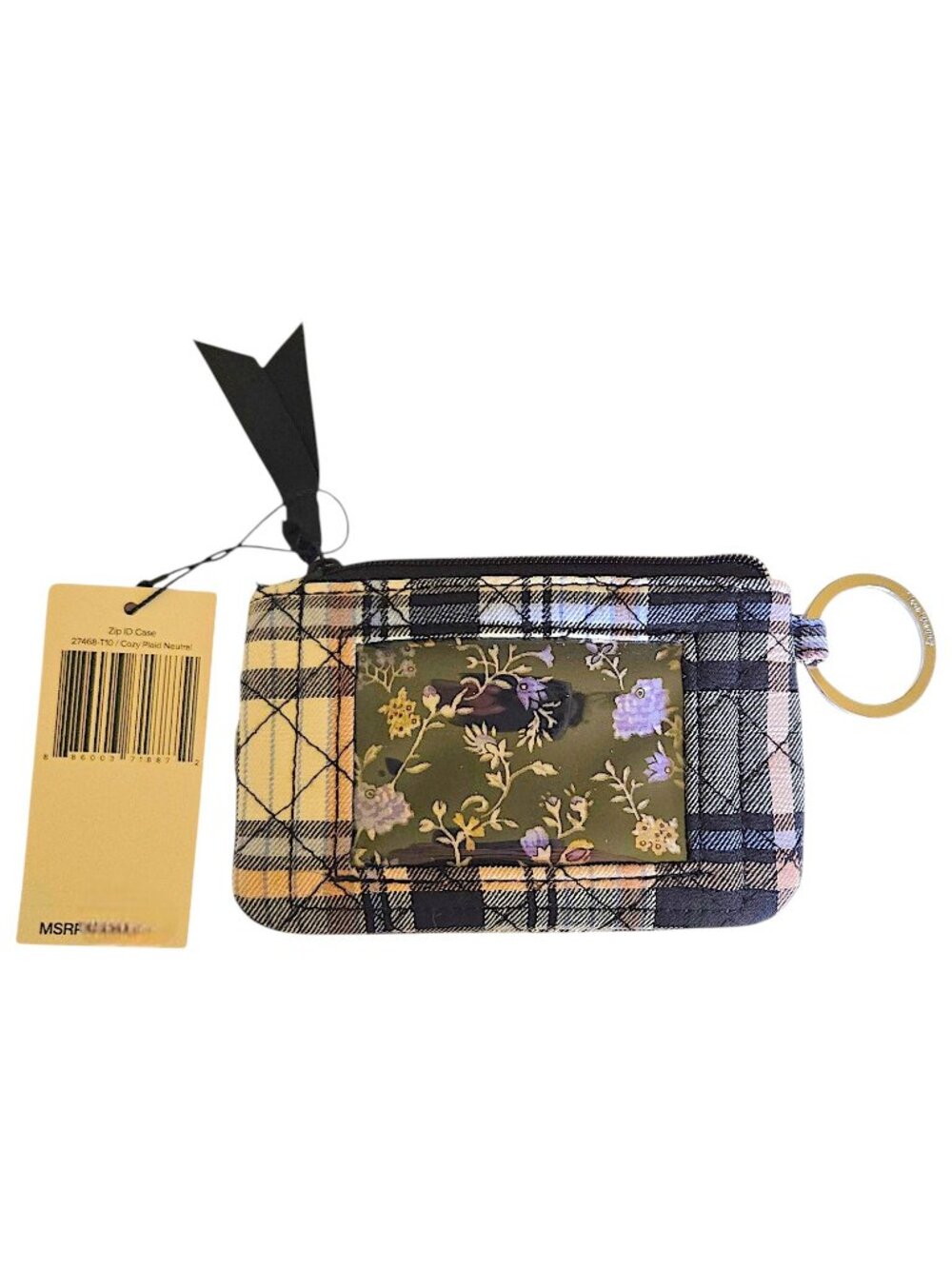Vera Bradley Cozy Plaid Reindeer Zip ID Case Neutral 2020 Holiday Ltd Edition - Picture 2 of 5